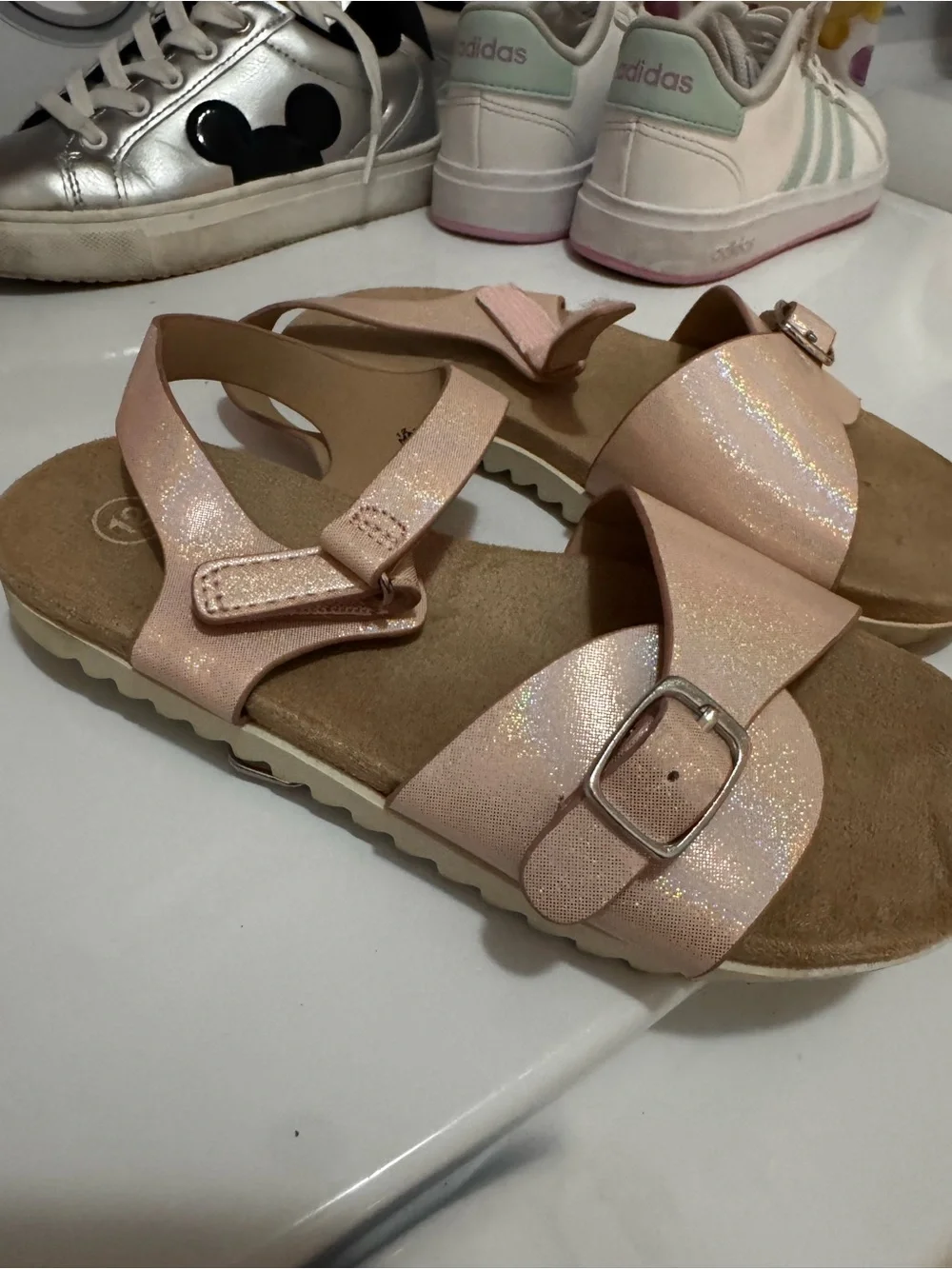 Cat and Jack girls Sparkle Pink Girls' Buckle Sandals